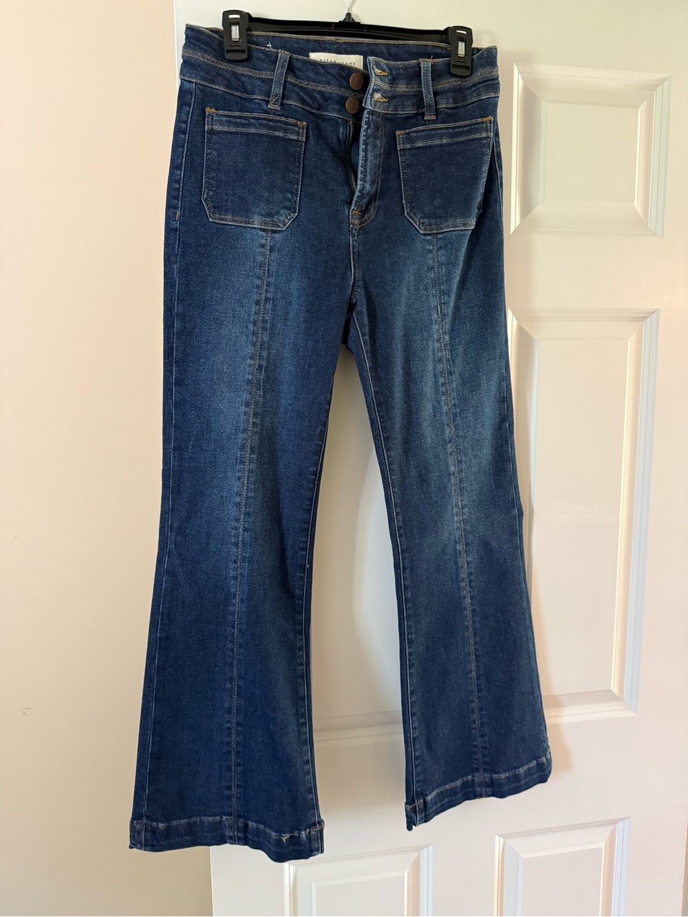 Dark Blue Flare Jeans with Front Patch Pockets